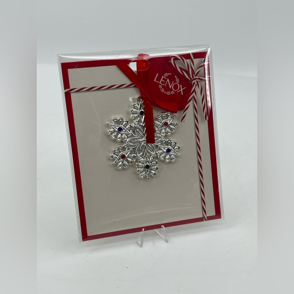 Lenox Silver Plated & Jeweled Snowflake Christmas‎ Tree  Charm Ornament NEW NIP